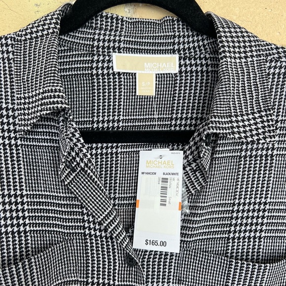 NWT MICHAEL by Michael Kors Black Checked Blouse - Picture 2 of 3